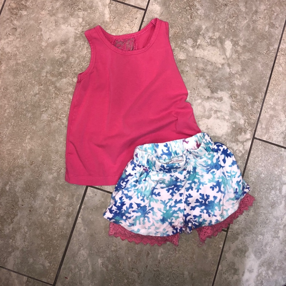 Pink tank/white w blue/pink set - Rufflebutts